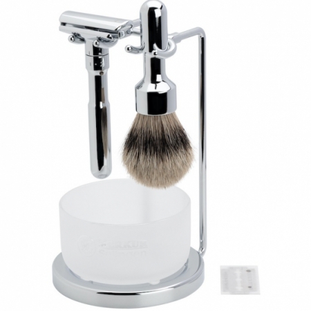 Razor Set 751001 (de Razor, Shaving Brush, Stand, Soap Dish), Bright Chrome i gruppen Sk�gg & Rakning / Rakset hos UnderCclub AB (MER-751001)