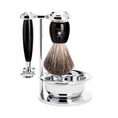 Vivo Set: Safety Razor + Shaving Brush + Bowl High-grade Resin, Black Pure Badge i gruppen Sk�gg & Rakning / Rakset hos UnderCclub AB (S81M336SSR)