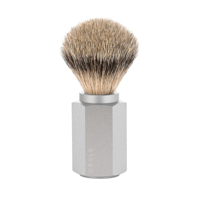 Hexagon Silvertip Shaving Brush Anodised Aluminum Silver
