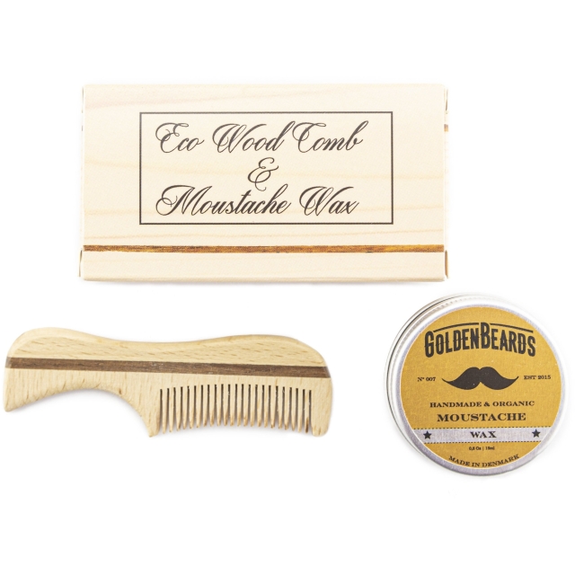 Gift Set Wooden Moustache Comb And Moustache Wax