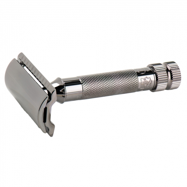 De Razor 34c, Straight Comb, Short Handle, Metallic Grey