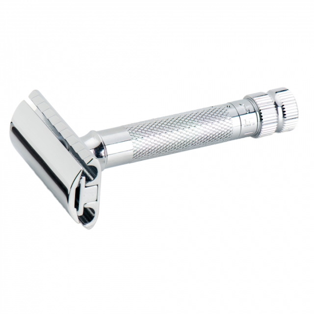 De Razor 34c, Straight Comb, Adjustable Blade Gap, Short Handle, Bright Chrome