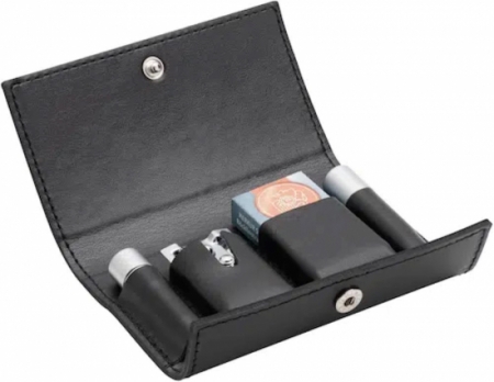 Travel Razor, Straight Comb, Bright Chrome, Matt Chrome, In a Leather Case