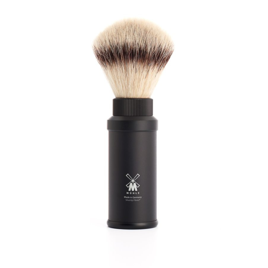 TRAVEL Travel shaving brush, Silvertip Fibre Anodised aluminium, black