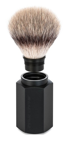 Hexagon Silvertip Fibre Shaving Brush Anodised Aluminum Graphite