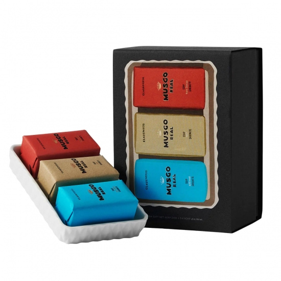 Gift Set Soap Dish & Mini Soaps Musgo Real 3x50g
