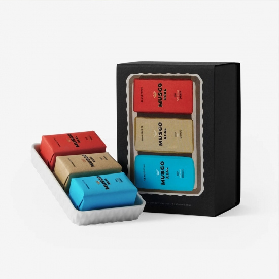 Gift Set Soap Dish & Mini Soaps Musgo Real 3x50g