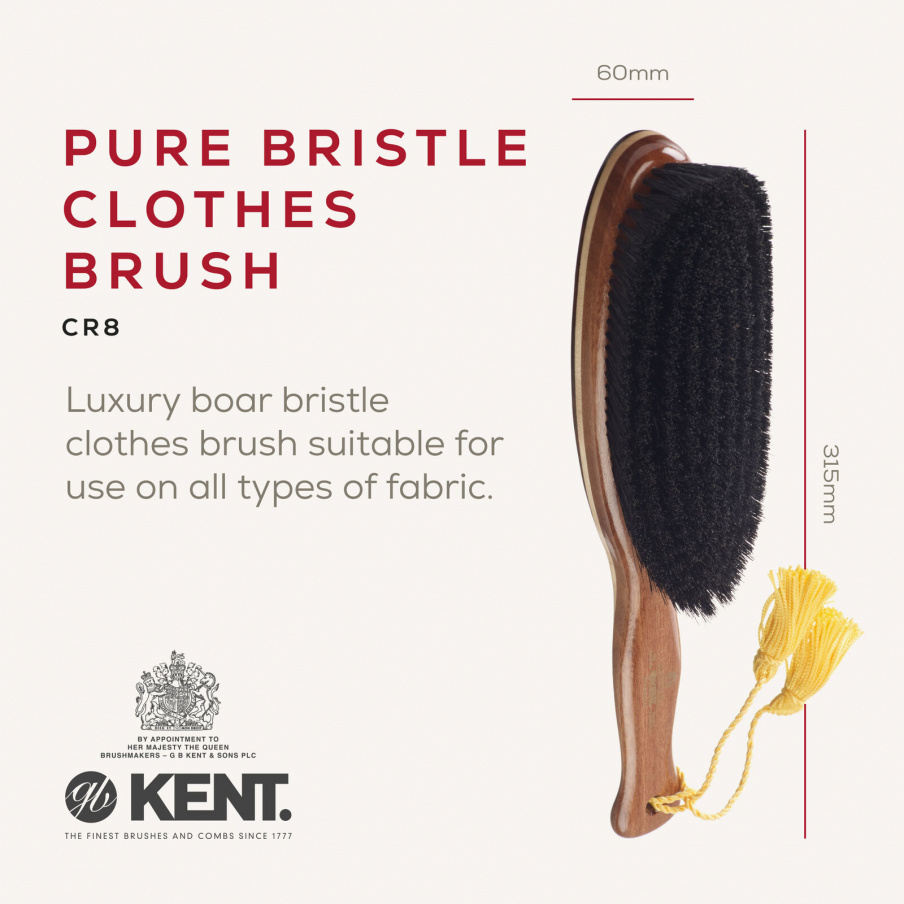 Luxury Hand-Finished Pure Black Bristle Clothes Brush