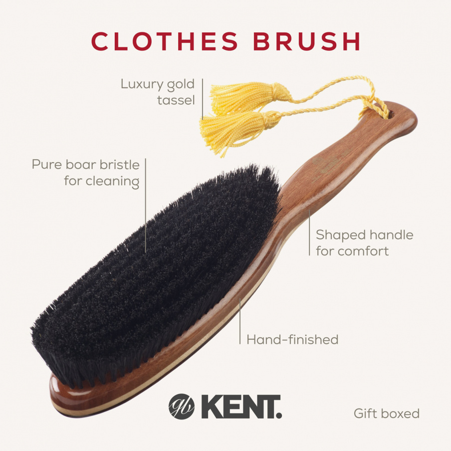 Luxury Hand-Finished Pure Black Bristle Clothes Brush