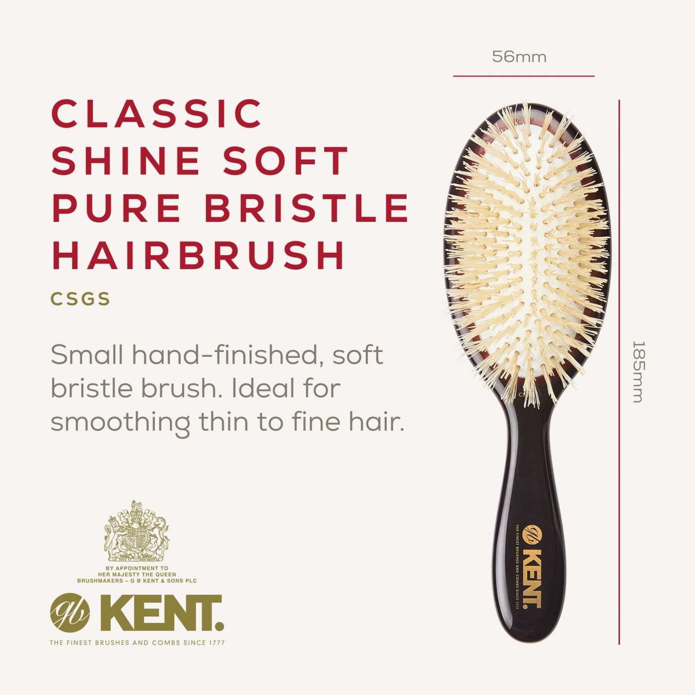 Classic Shine Small Soft White Pure Bristle Hairbrush