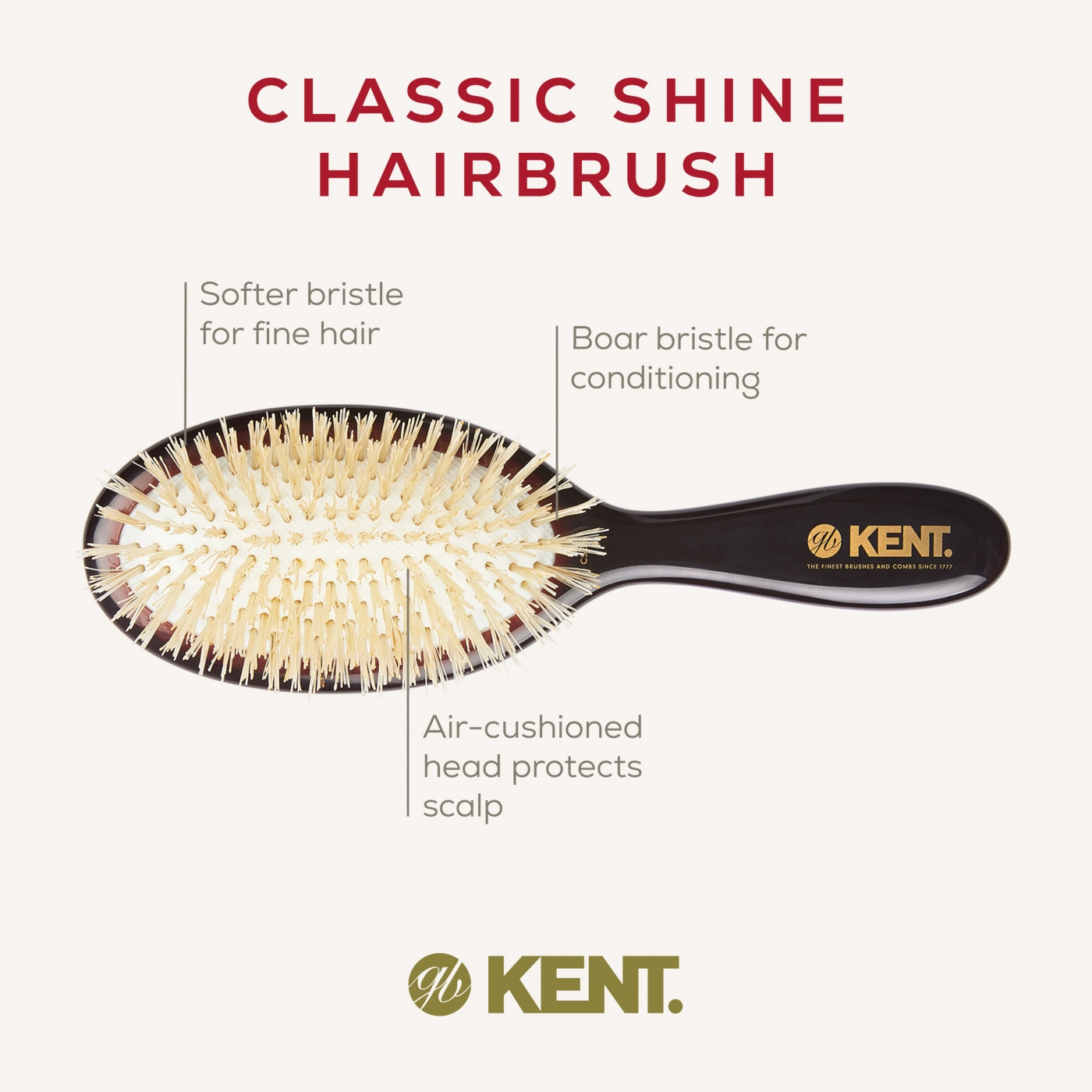 Classic Shine Small Soft White Pure Bristle Hairbrush