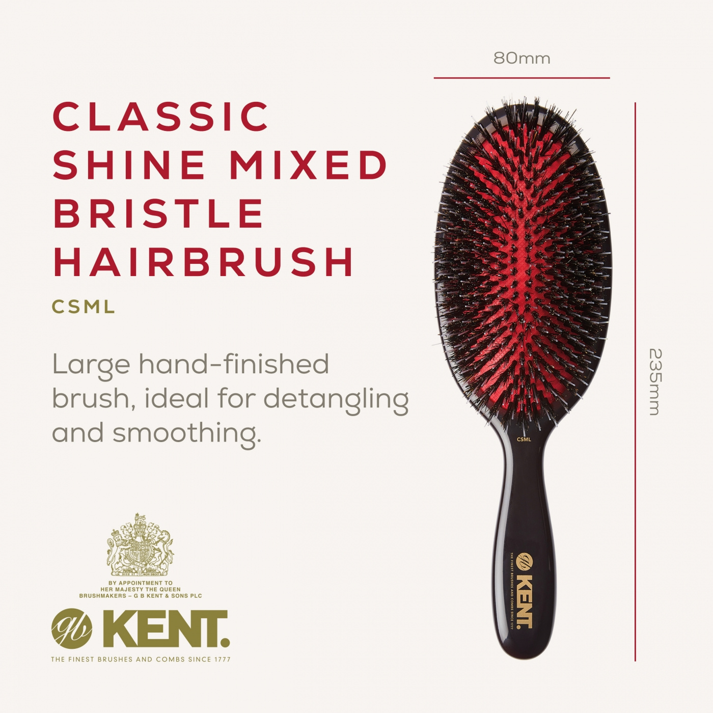 Classic Shine Large Black Porcupine Mixed Bristle Hairbrush