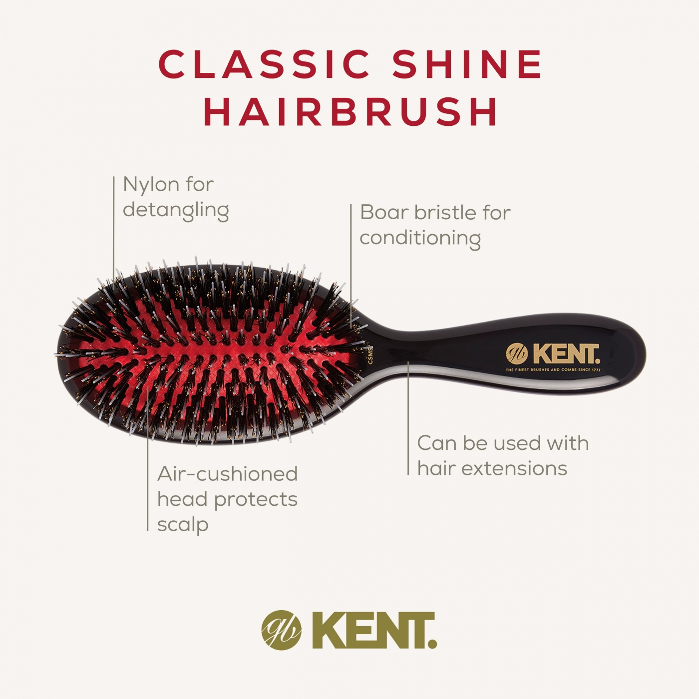 Classic Shine Small Black Porcupine Mixed Bristle Hairbrush