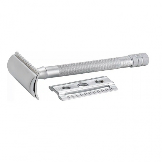 De Razor 22c, Straight Comb + Open Tooth Comb, Long Handle, Matt Chrome