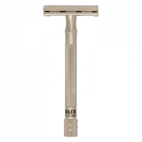 De Razor 24 Inox, Straight Comb, Long Handle, Satin Finish, Incl. 10 Blades In a