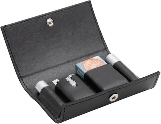 Travel Razor, Straight Comb, Bright Chrome, Matt Chrome, In a Leather Case