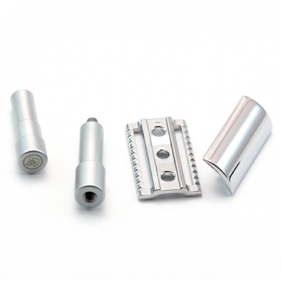 Travel Razor, Straight Comb, Bright Chrome, Matt Chrome, In a Leather Case