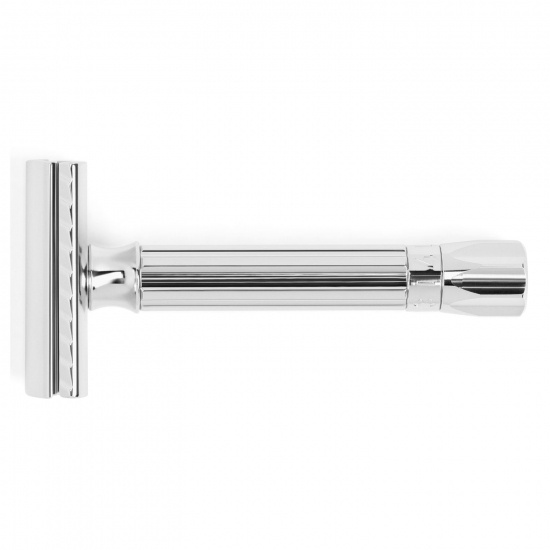De Razor 500c, Adjustable Blade Gap, Short Handle, Metal Knob Bright Chrom