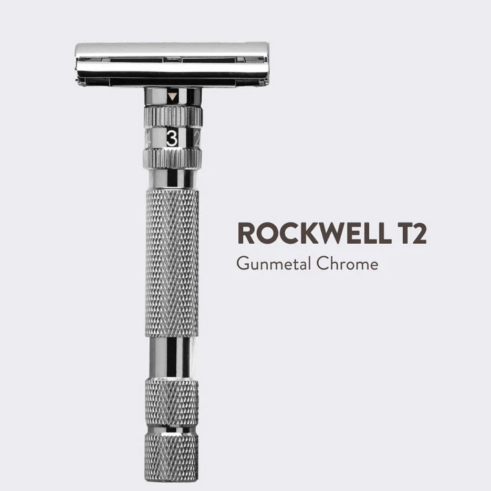 Rockwell T2 Safety Razor Twist-to-open Gun Metal