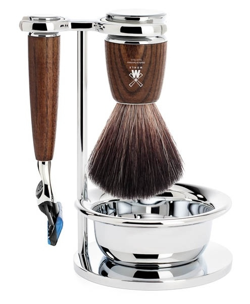 Rytmo Set: Razor Fusiona + Shaving Brush + Bowl Ash, Steamed Synthetic, Black