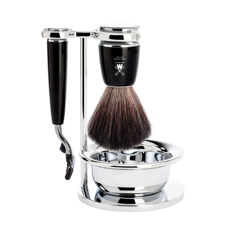 RYTMO set razor Mach3 shaving brush bowl resin black synthetic