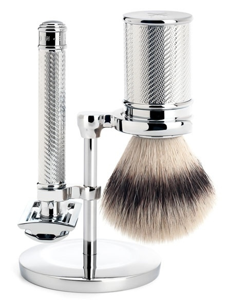 Traditional Set: Safety Razor + Shaving Brush Handle Material Metal, Silvertip F