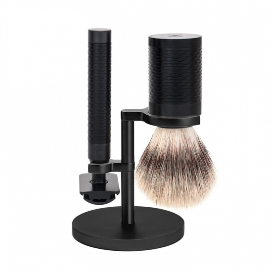 Rocca Shaving Set Silvertip Fibre Handle Stainless Steel Black Dlc