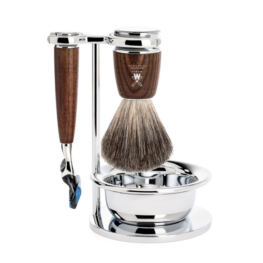 RYTMO set razor Fusion shaving brush bowl Ash steamed pure badger
