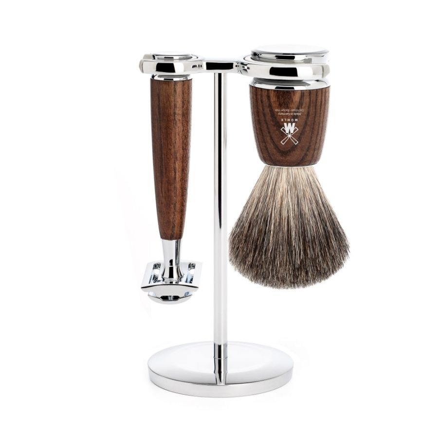 RYTMO set safety razor shaving brush Ash steamed pure badger