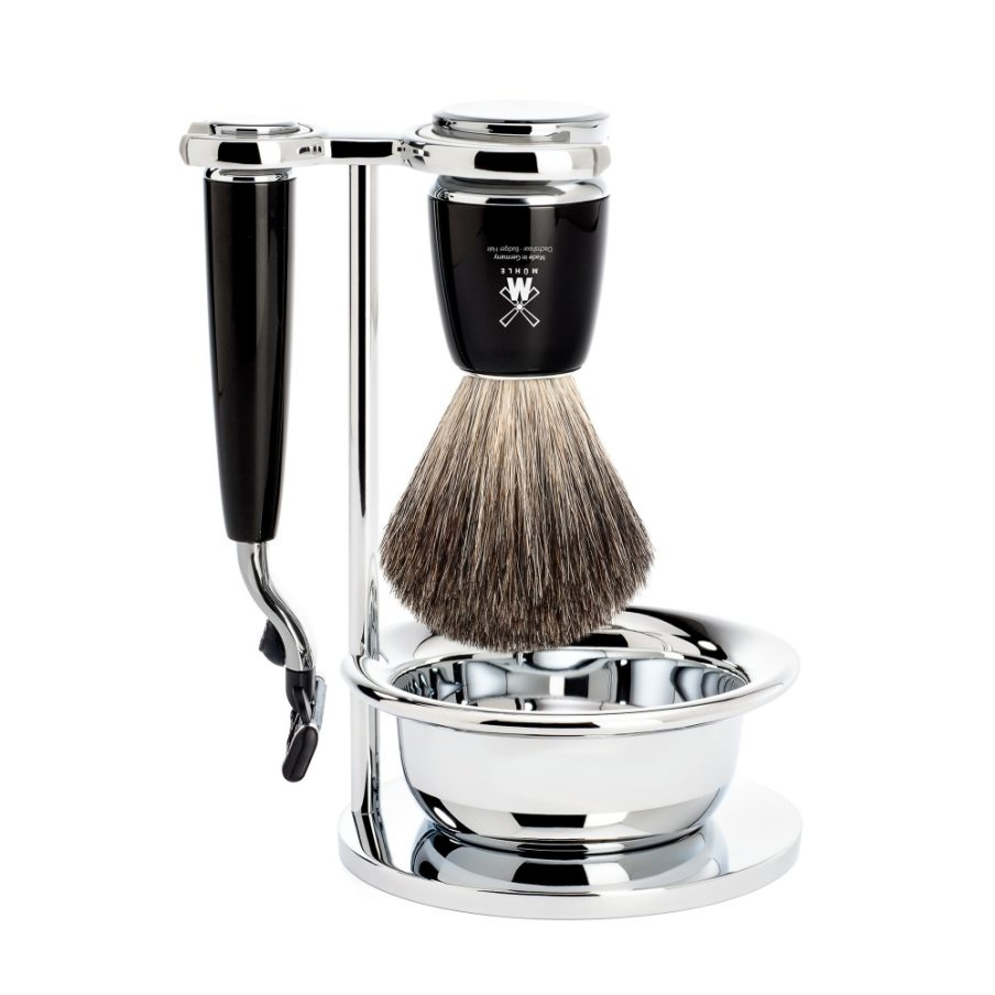 RYTMO set razor Mach3 shaving brush bowl resin black pure badger