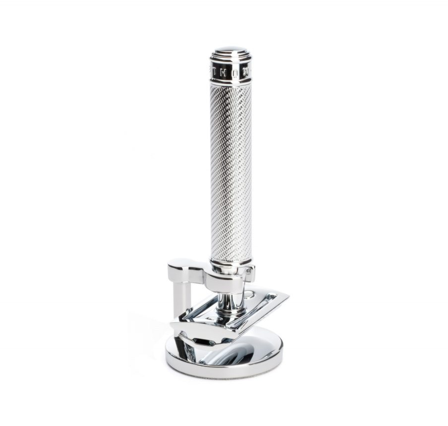TRADITIONAL 2-piece shaving set safety razor stand handle material metal